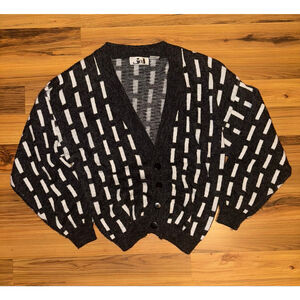 Vintage 90s JED Geometric Cropped Cardigan Sweater Boxy Fit Indie Coquette L